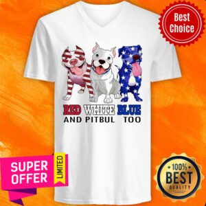 Alternative view of Pitbull Too American Flag Red White Blue Shirt