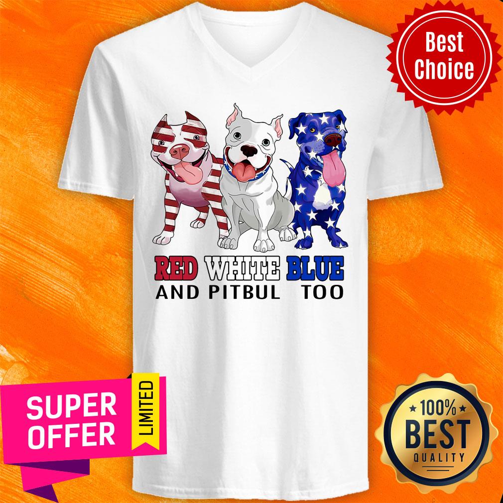 Pitbull Too American Flag Red White Blue Shirt - Image 2