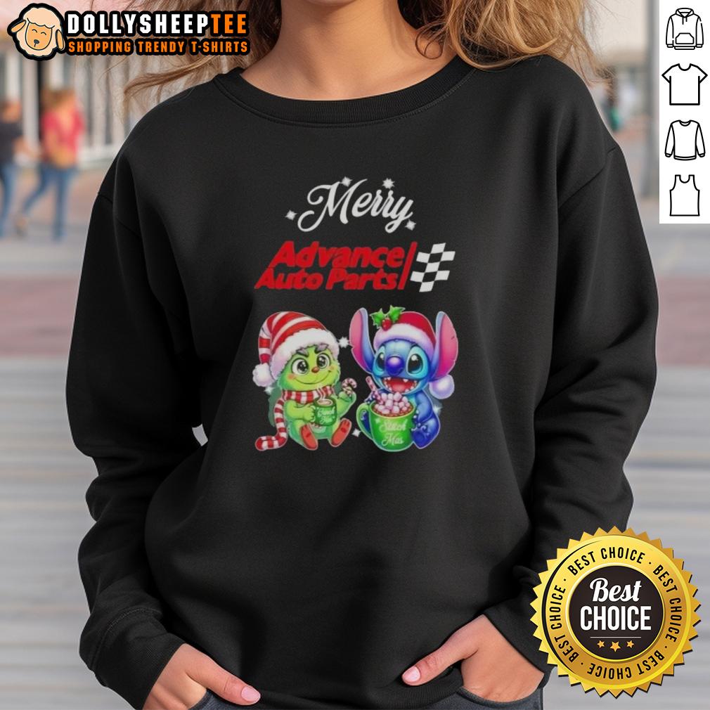 Happy Grinch And Stitch X Advance Auto Parts Merry Christmas T-Shirt - Image 4