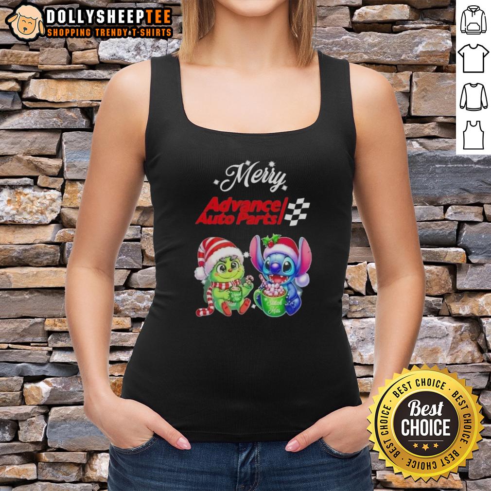 Happy Grinch And Stitch X Advance Auto Parts Merry Christmas T-Shirt - Image 3