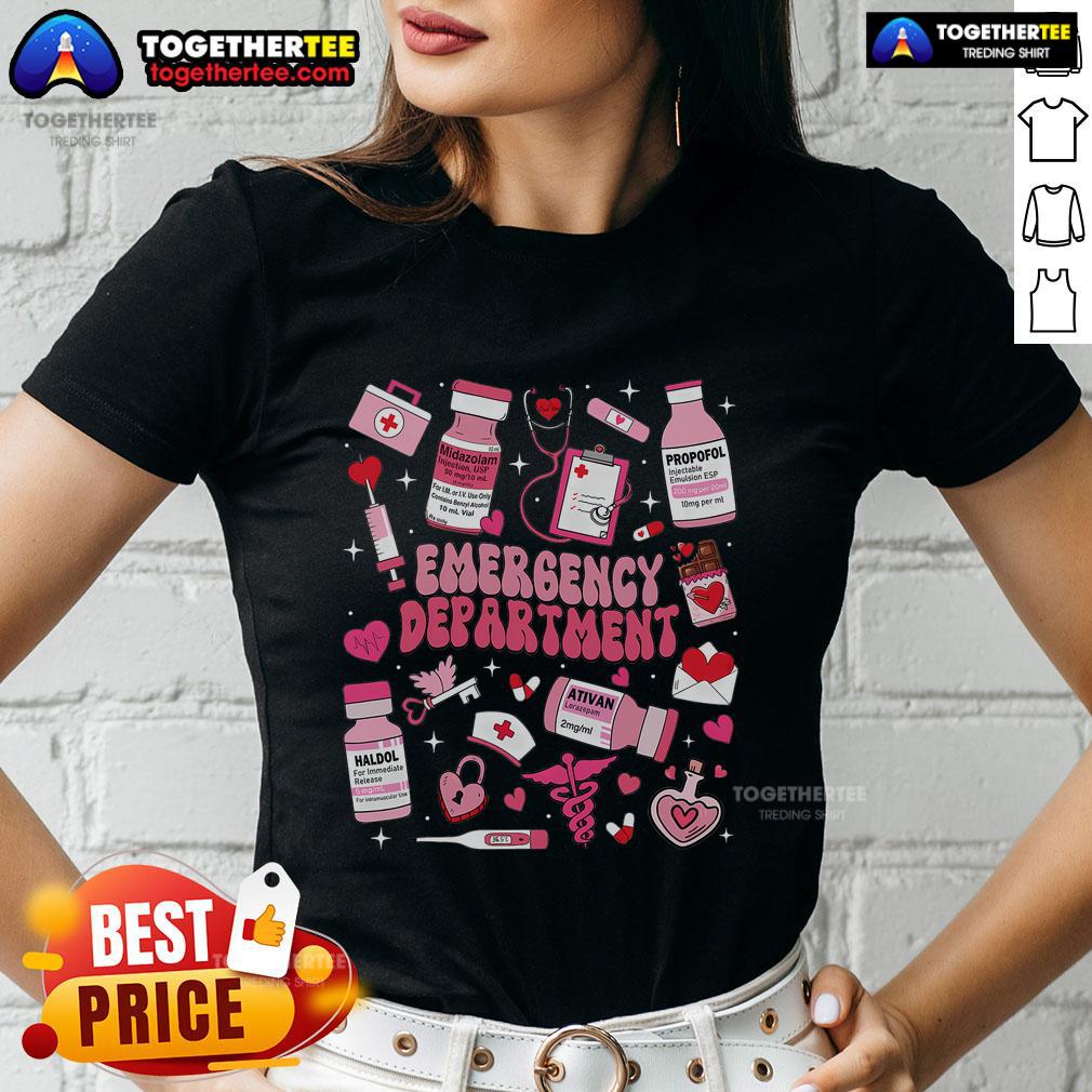 Pretty Emergency Department Ed Er Nurse Valentines Day T-Shirt - Image 3