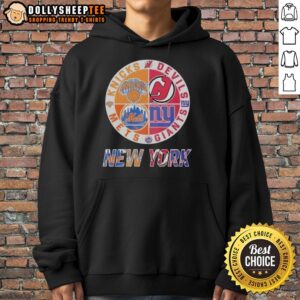Alternative view of Awesome New York Knicks New York Mets New Jersey Devils New York Giants Mashup Logo T-Shirt