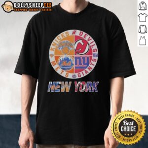 Awesome New York Knicks New York Mets New Jersey Devils New York Giants Mashup Logo T-Shirt