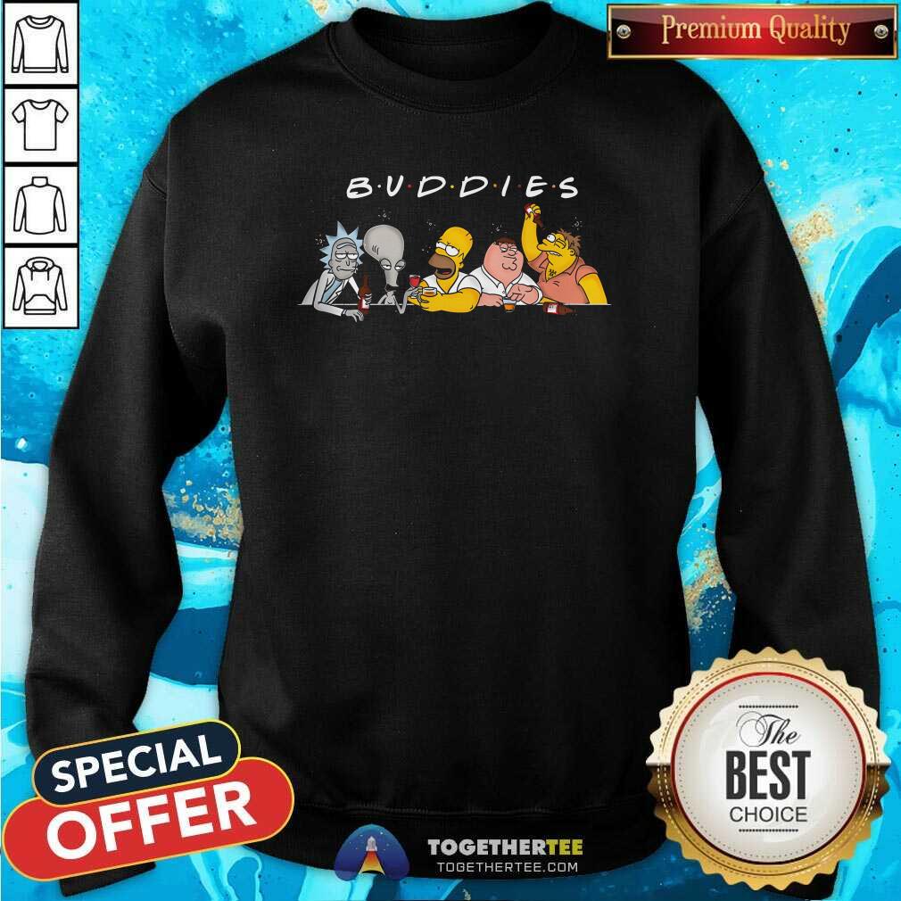 Official Cartoon Buddies Rick And Morty The Simpson Family Guy T-Shirt - Image 3