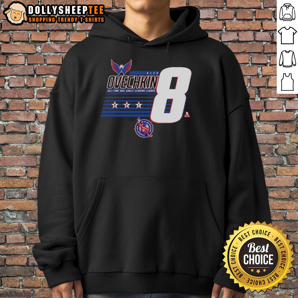 Awesome Alexander Ovechkin 8 Washington Capitals All-Time NHL Goals Scoring Leader T-Shirt - Image 2