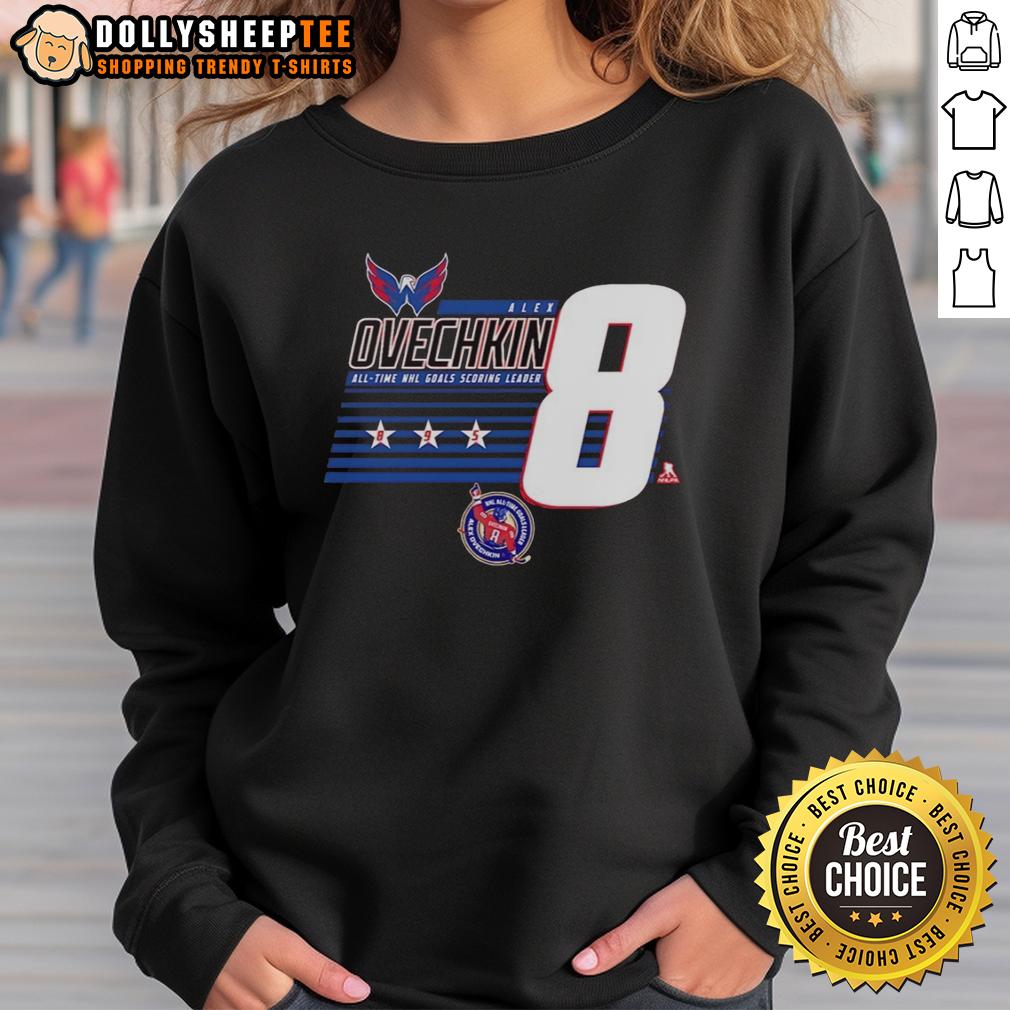 Awesome Alexander Ovechkin 8 Washington Capitals All-Time NHL Goals Scoring Leader T-Shirt - Image 5