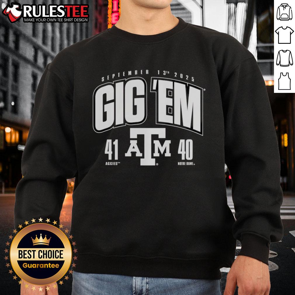 Good Gig 'Em Texas A And M Aggies Vs. Notre Dame Fighting Irish 2025 Score 41-40 T-Shirt - Image 5