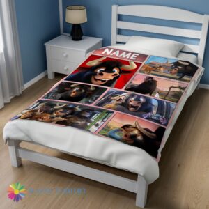 Alternative view of Perfect Top Ferdinand And Friends The Gentle Bull's Journey Blanket Fleece Customized Blanket