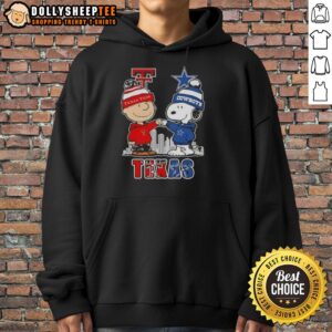 Alternative view of Top Snoopy And Charlie Brown Texas Tech Red Raiders X Dallas Cowboys Skyline T-Shirt