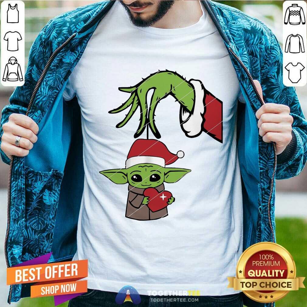 Great Grinch Hand Holding Baby Yoda Hug Heart Shirt