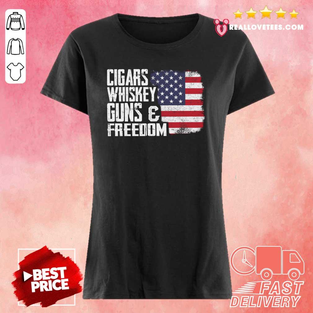 Fantastic Cigars Whiskey Guns And Freedom American Flag Shirt - Image 3