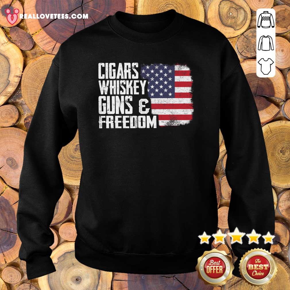 Fantastic Cigars Whiskey Guns And Freedom American Flag Shirt - Image 5