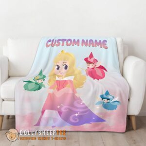 Alternative view of Perfect Disney Chibi Aurora Sleeping Beauty Pastel-Colored Blanket Fleece Customized Blanket