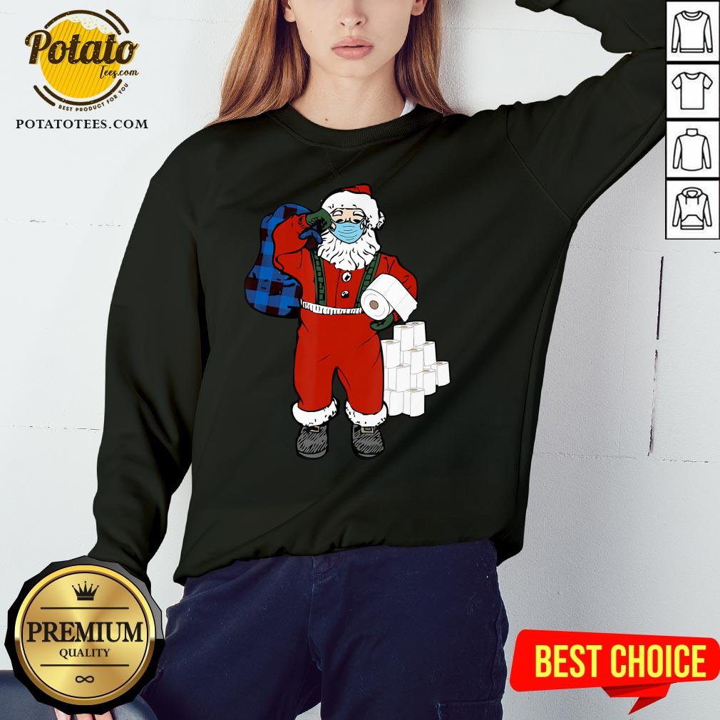 Hot Santa With Face Mask And Toilet Paper Christmas Shirt - Image 4