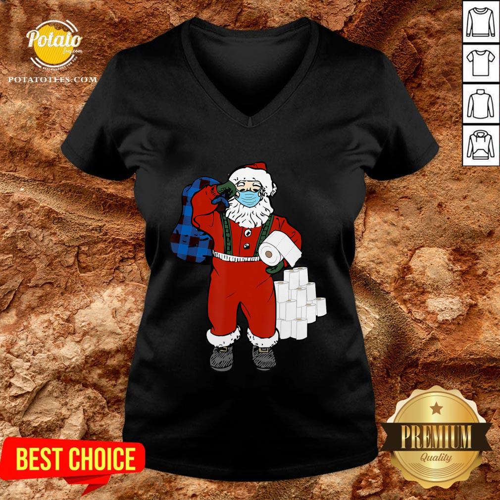 Hot Santa With Face Mask And Toilet Paper Christmas Shirt - Image 2