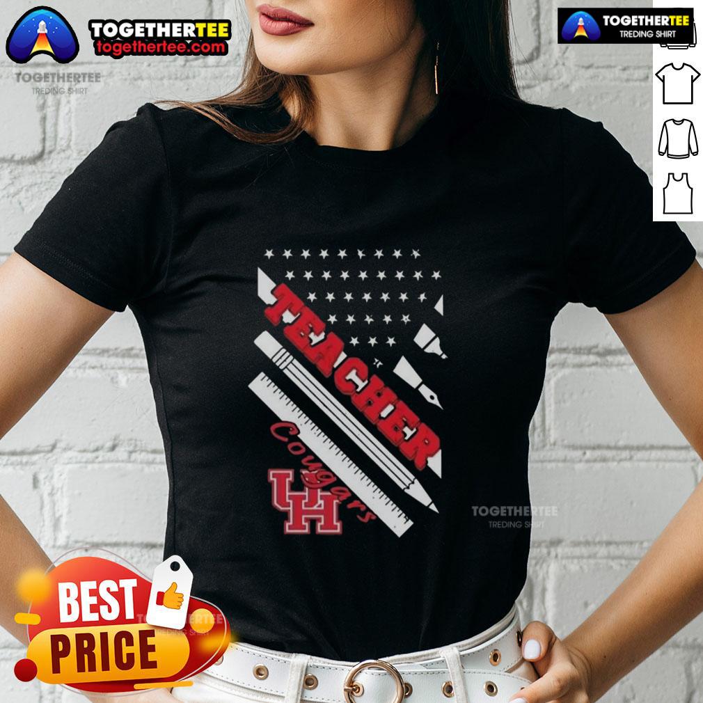 Premium Houston Cougars X Teacher American Flag T-Shirt - Image 3