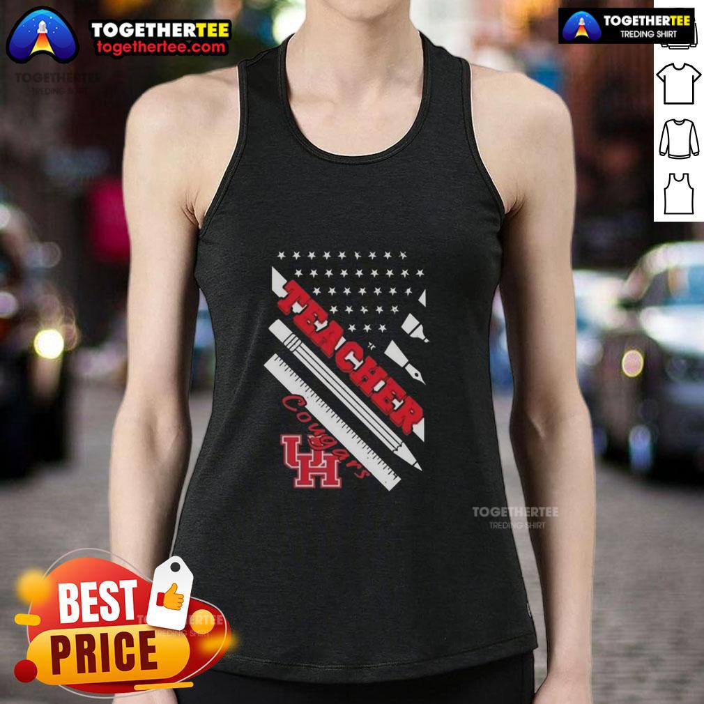 Premium Houston Cougars X Teacher American Flag T-Shirt - Image 4