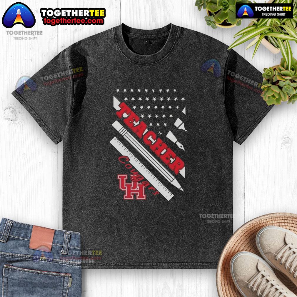 Premium Houston Cougars X Teacher American Flag T-Shirt - Image 6
