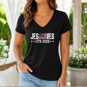 Alternative view of Funny Jesus Saves USA 1776 2026 250 Years Shirt