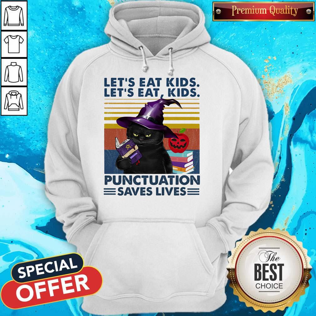 Black Cat Let's Eat Kids Let'S Eat Kids Punctuation Saves Lives Shirt - Image 5