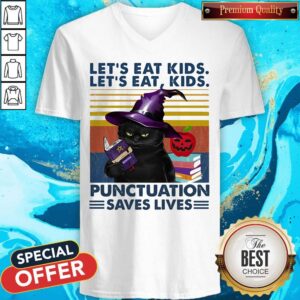 Alternative view of Black Cat Let's Eat Kids Let'S Eat Kids Punctuation Saves Lives Shirt