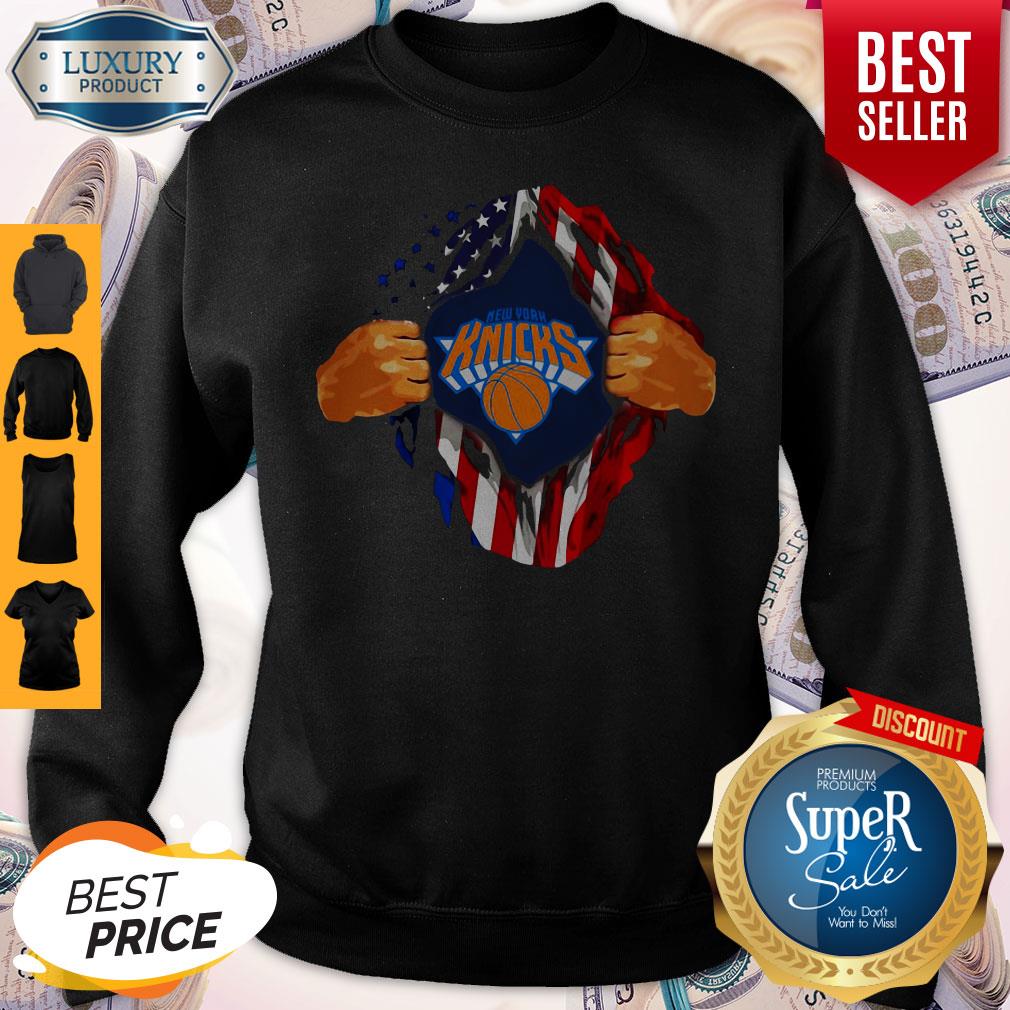 Top Blood Insides New York Knicks Basketball American Flag Independence Day Shirt - Image 2