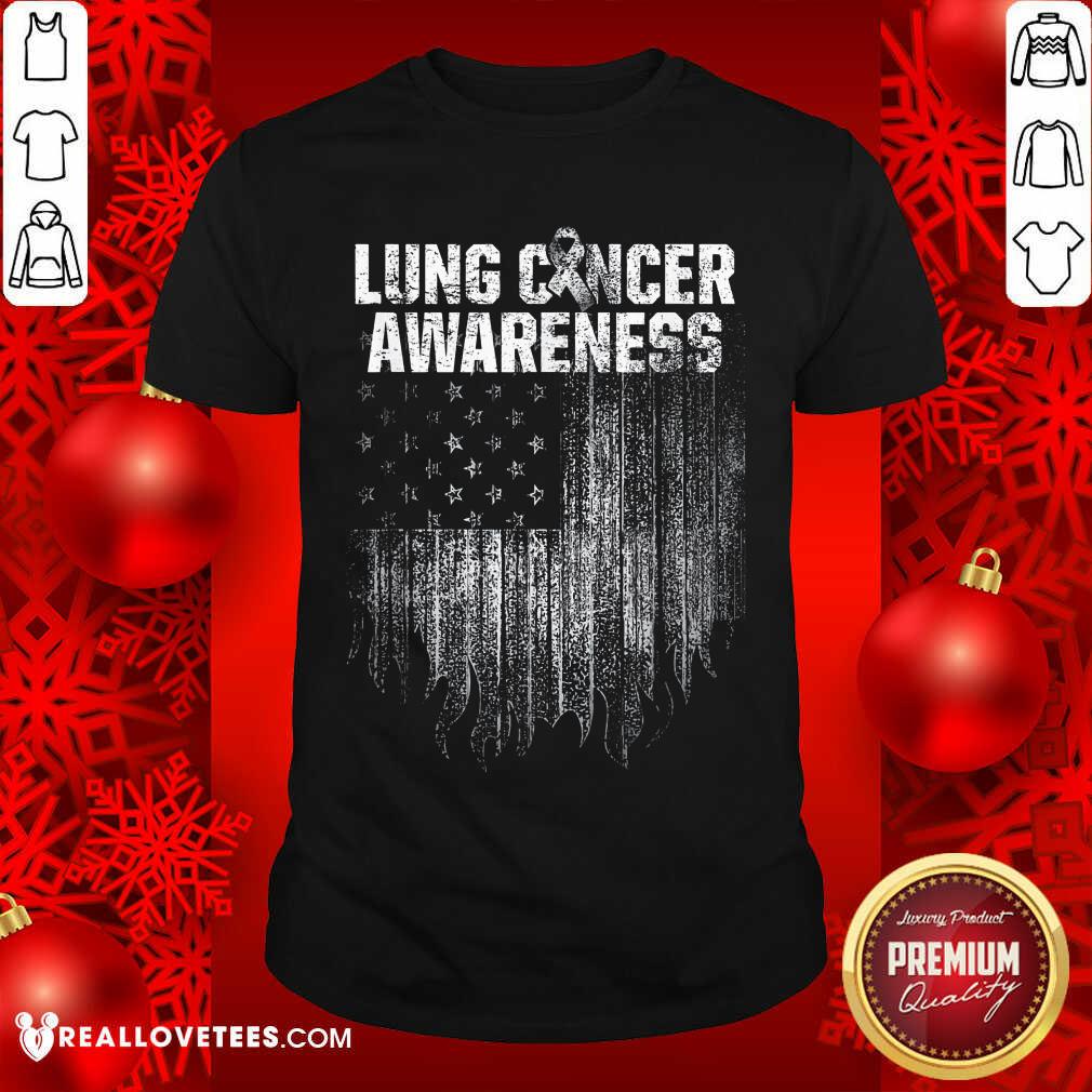 Hot Lung Cancer Awareness Survivor Therapists Carcinoma Warrior American Flag Shirt