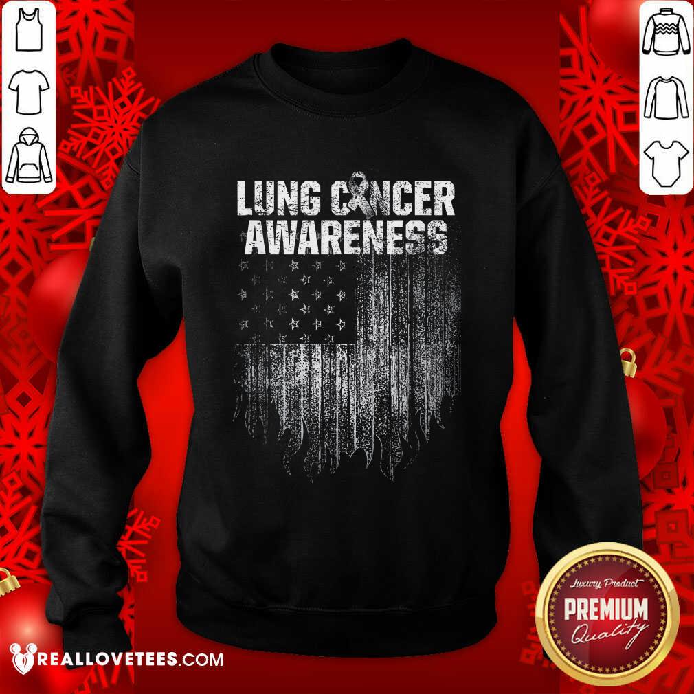Hot Lung Cancer Awareness Survivor Therapists Carcinoma Warrior American Flag Shirt - Image 3
