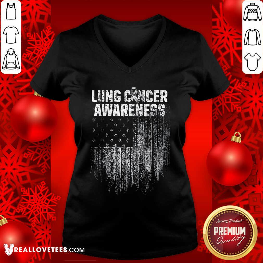 Hot Lung Cancer Awareness Survivor Therapists Carcinoma Warrior American Flag Shirt - Image 5