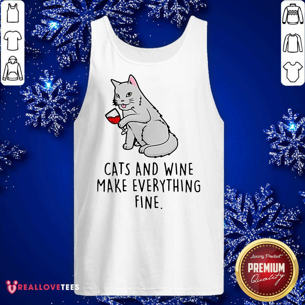 Sweet Cats And Wine Make Everything Fine Shirt - Image 2