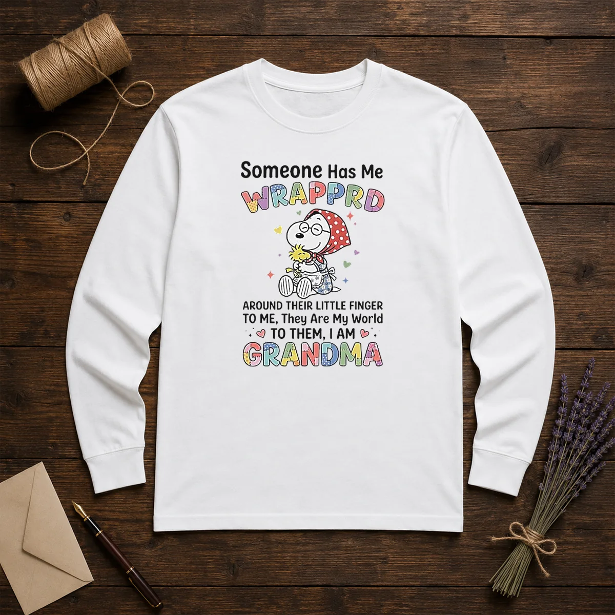 Top Snoopy Woodstock Peanuts Someone Has Me Wrapprd Around Their Little Finger I Am Grandma Shirt - Image 5