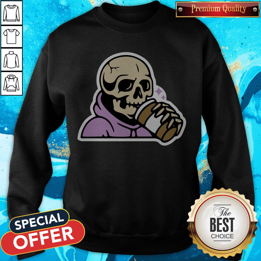 Happy Halloween Coffee Drinking Skeleton Shirt - Image 4