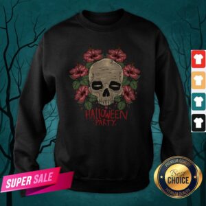 Alternative view of Skull Hibiscus Flower Halloween Party Shirt