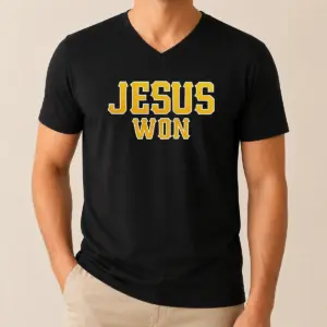 Alternative view of Good Jesus Won Christian Religious Faith Inspirational Quote Sport Style Shirt