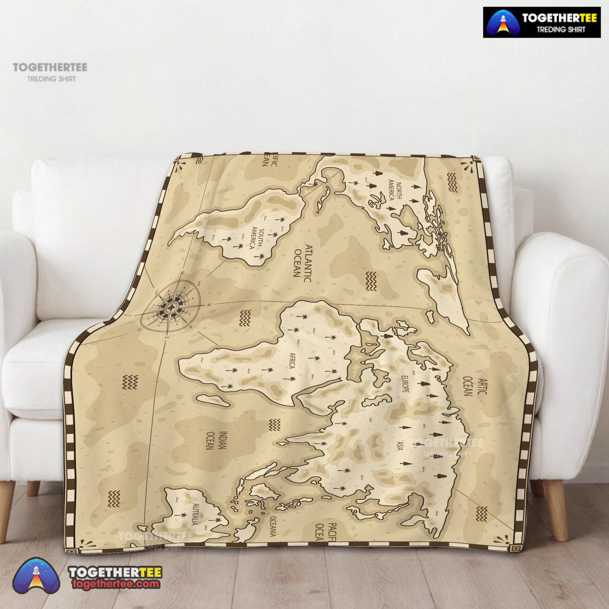 Official Vintage Pirate World Map Sepia Nautical Adventure Blanket Fleece Blanket - Image 2