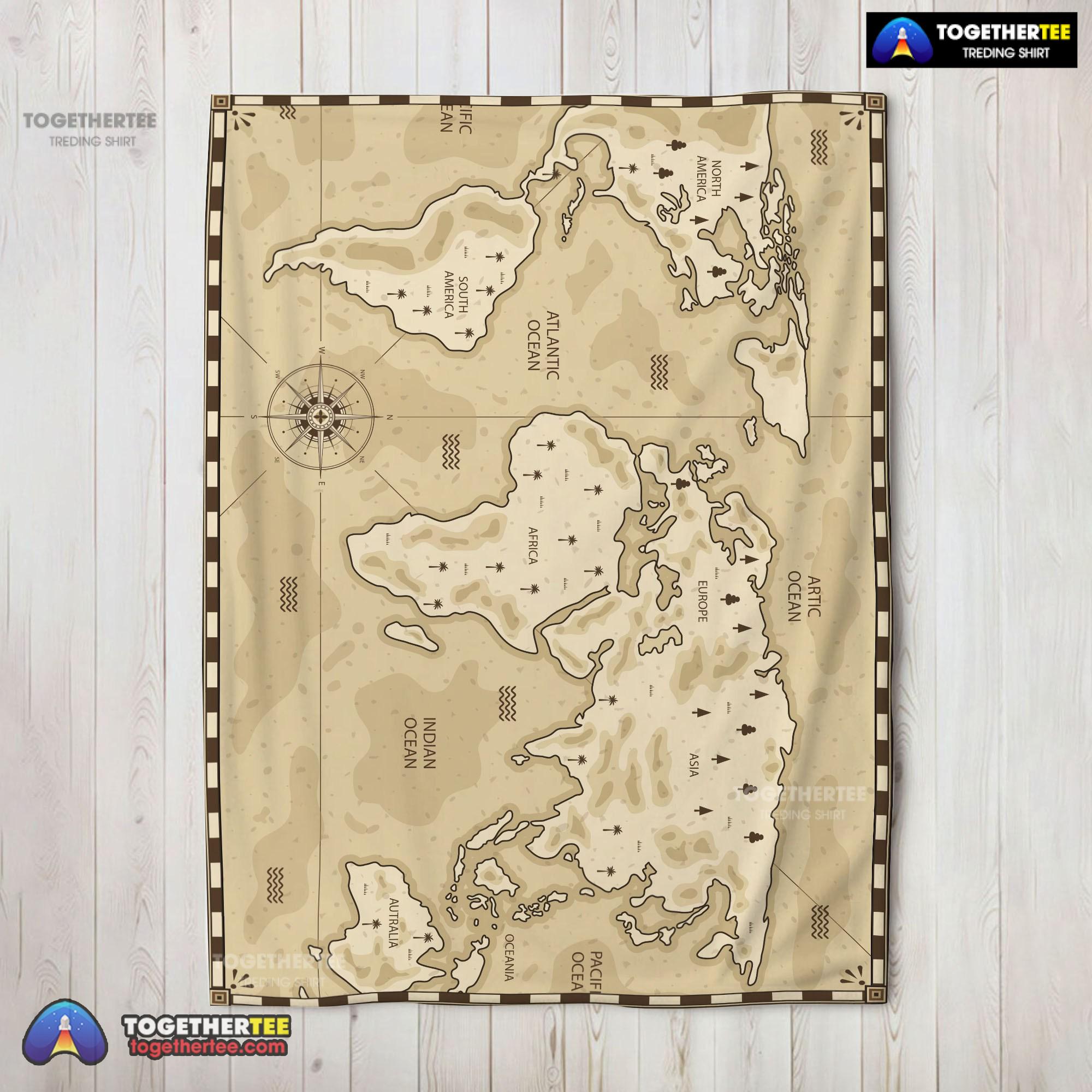 Official Vintage Pirate World Map Sepia Nautical Adventure Blanket Fleece Blanket