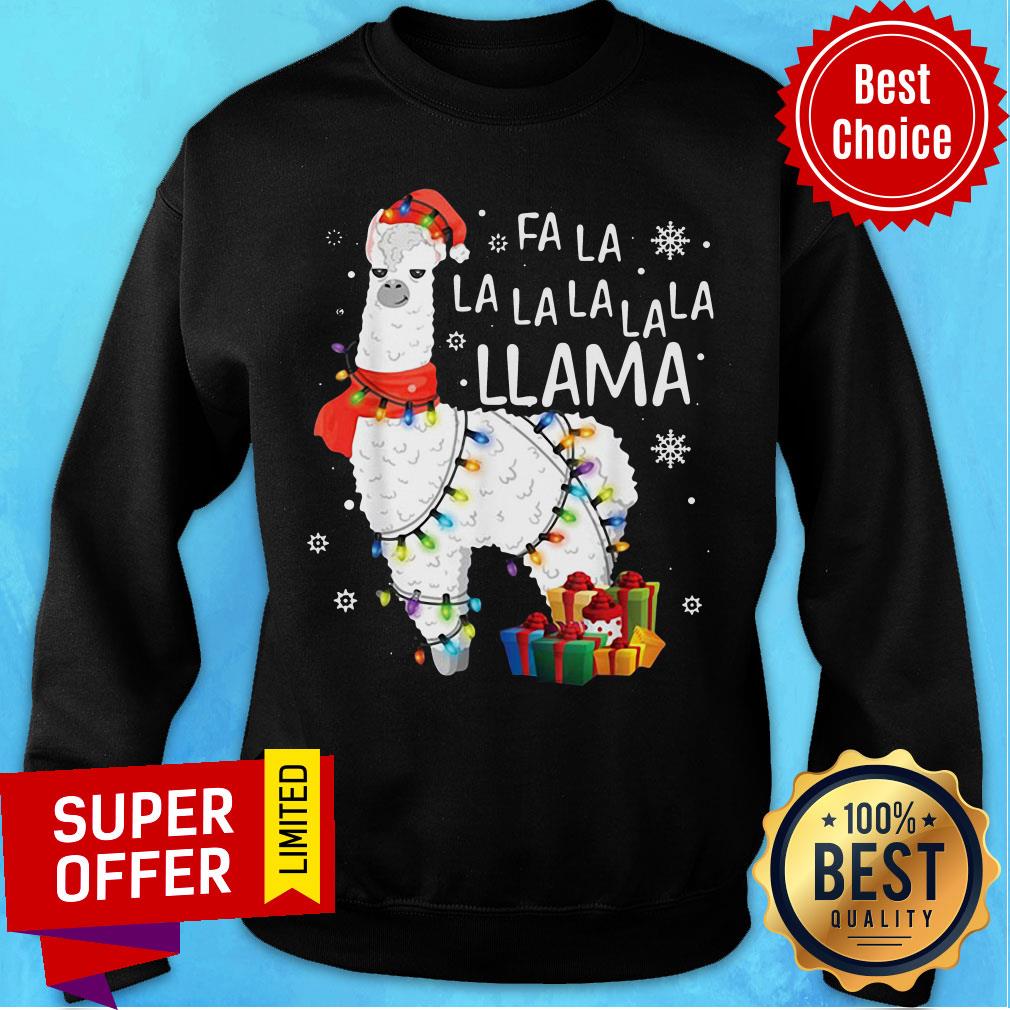 Awesome Santa Llama Fa La La La Light Christmas Shirt - Image 3