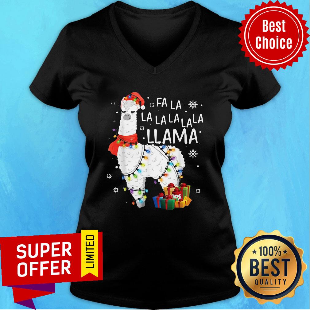 Awesome Santa Llama Fa La La La Light Christmas Shirt - Image 5
