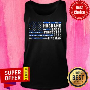 Alternative view of Husband Daddy Protector Hero Lineman American Flag Shirt