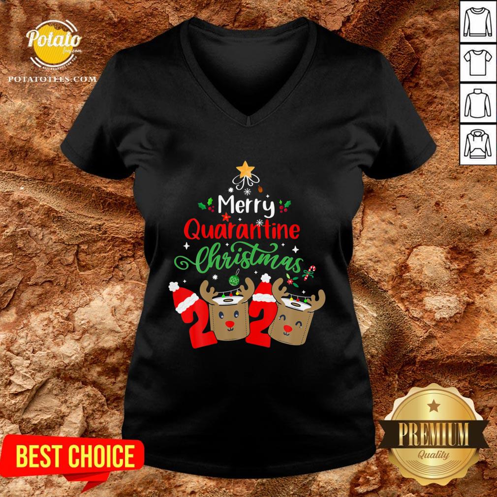 Great Merry Quarantine Christmas 2020 Reindeer Toilet Paper Shirt - Image 2