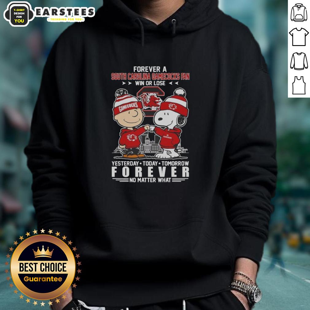 Awesome South Carolina Gamecocks Snoopy And Charlie Brown Forever A Fan Win Or Lose T-Shirt - Image 2