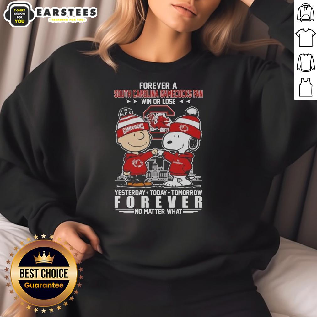 Awesome South Carolina Gamecocks Snoopy And Charlie Brown Forever A Fan Win Or Lose T-Shirt - Image 5