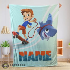 Good Catoon Sharkdog Sharkdog and Max Skateboarding Blanket Fleece Customized Blanket