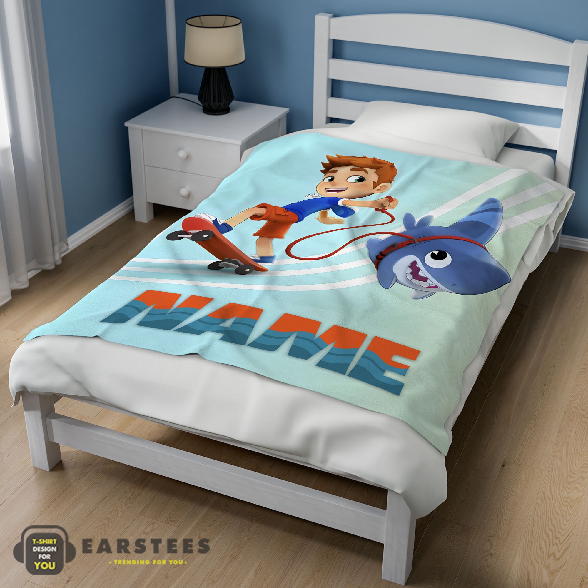 Good Catoon Sharkdog Sharkdog and Max Skateboarding Blanket Fleece Customized Blanket - Image 3
