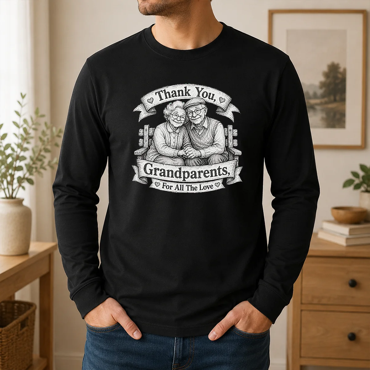 Pretty Grandparents Day Gratitude Sketch Family Shirt - Image 6