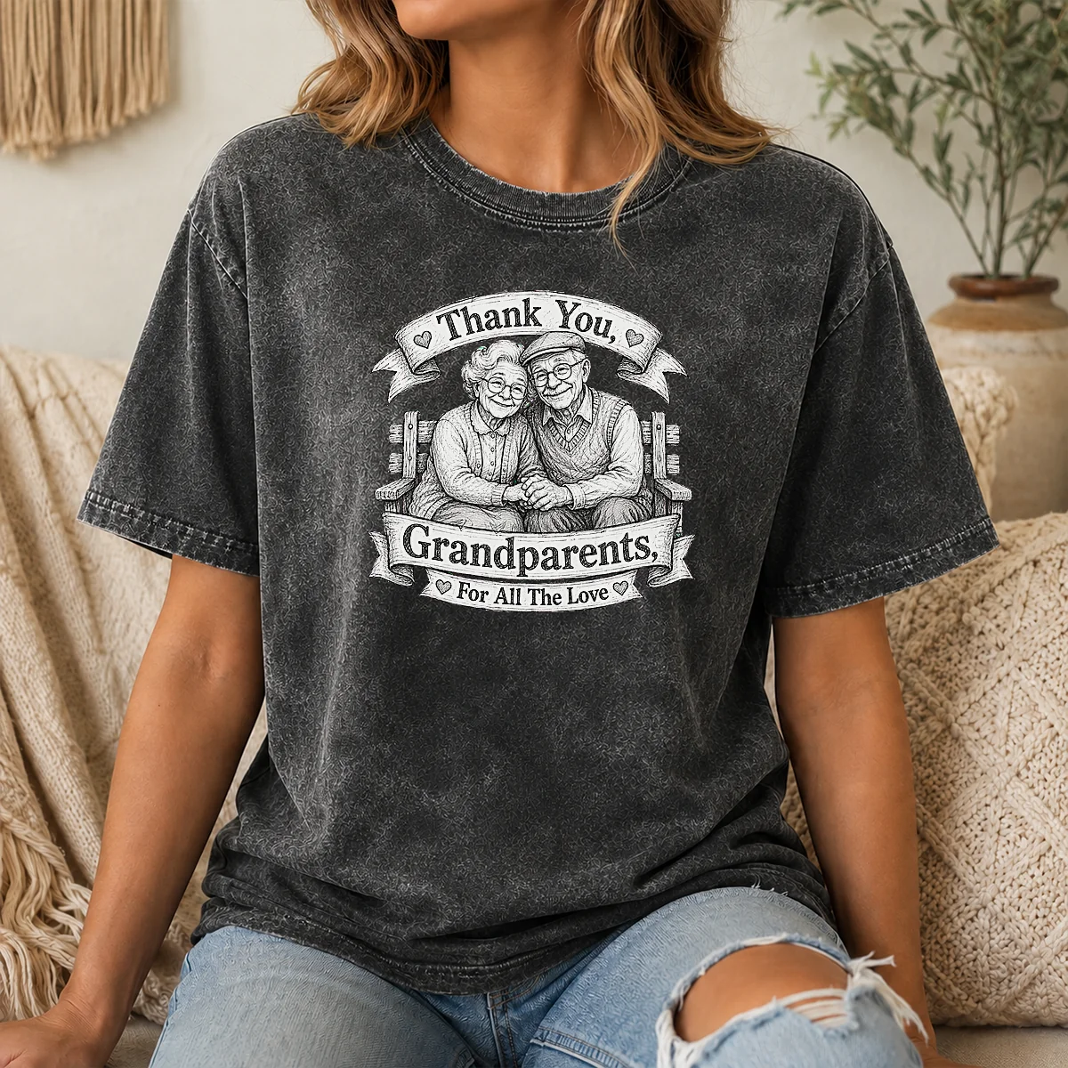 Pretty Grandparents Day Gratitude Sketch Family Shirt - Image 8