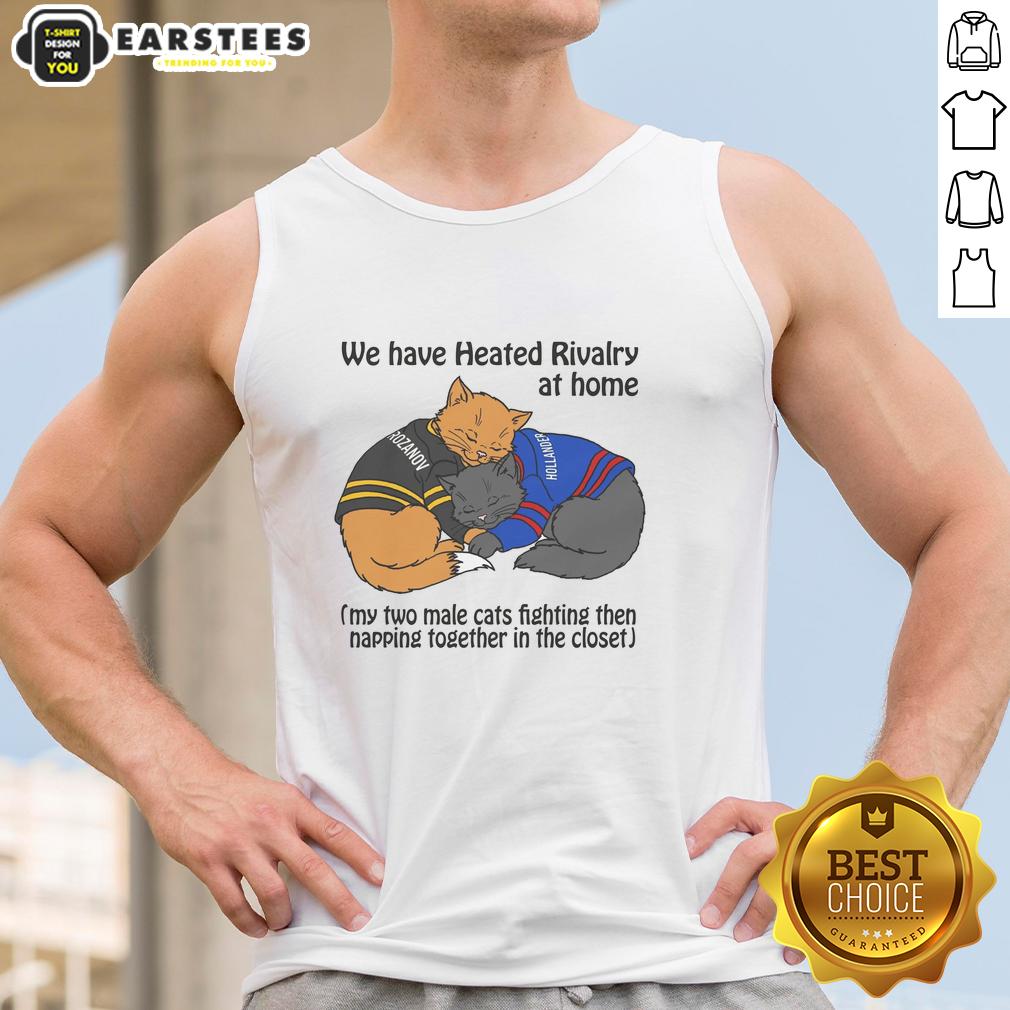 Funny We Have Heated Rivalry At Home My Two Male Cats Fighting Then Napping Together In The Closet T-Shirt - Image 4