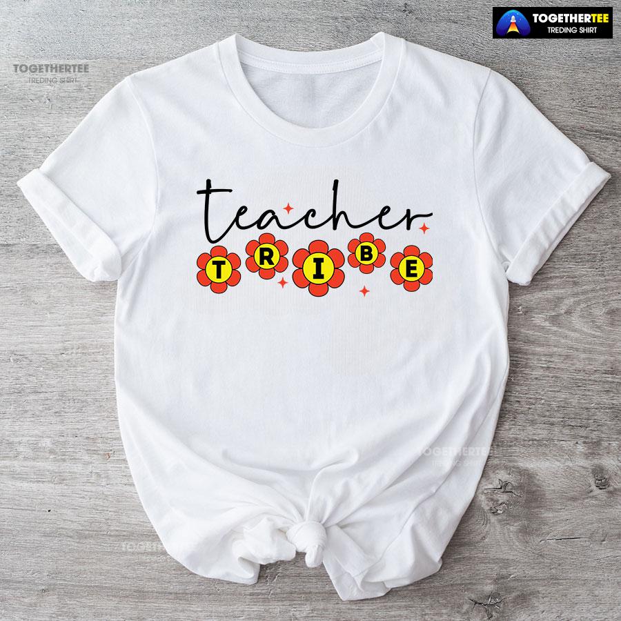 Teacher Tribe Orange Flowers Back To School T-Shirt