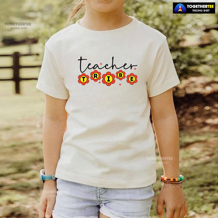 Teacher Tribe Orange Flowers Back To School T-Shirt - Image 4