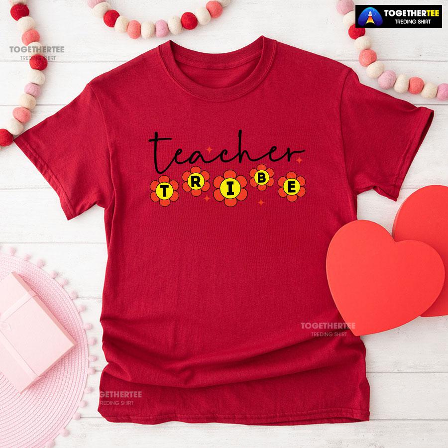 Teacher Tribe Orange Flowers Back To School T-Shirt - Image 9